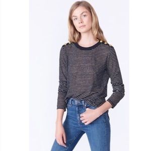 Veronica Beard Striped Linen Brees Crewneck Top Size XS
